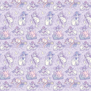 Pastel Witchy Cats in Lavender {small}