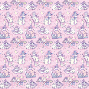 Pastel Witchy Cats in Blossom Pink {small}