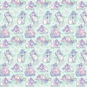 Pastel Witchy Cats in Mint {small)