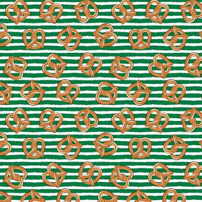 (small scale) soft pretzels (green stripes) - food fabric C21