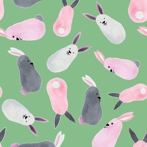 Spring Rabbits on Green