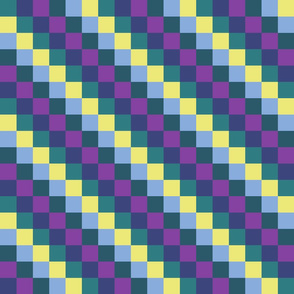 AWK1 - Diagonal Carnival Checks in Purple - Bluegreen - Lavender - Yellow