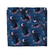 Cat in the midnight garden - blue, red, purple - medium