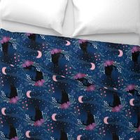 Cat in the midnight garden - blue, red, purple - medium