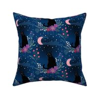 Cat in the midnight garden - blue, red, purple -  small