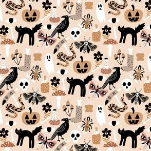 SMALL boho halloween fabric - muted neutral halloween, spooky scary witch