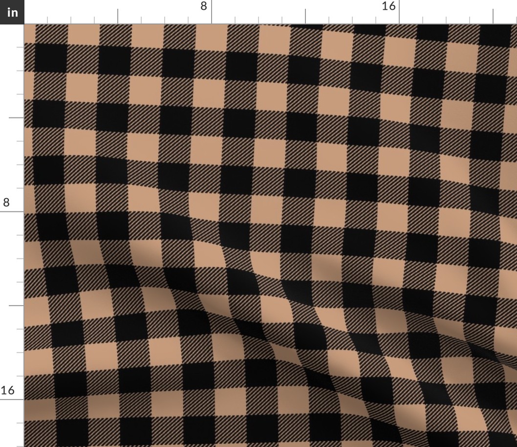 LARGE farmhouse check fabric - Black and Tan, muted neutral fabric