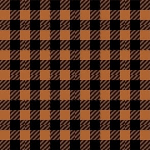 LARGE farmhouse check fabric - Black and burnt orange, muted neutral fabric