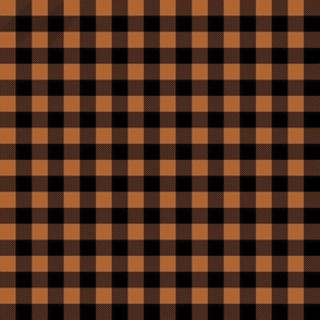 SMALL farmhouse check fabric - Black and burnt orange, muted neutral fabric