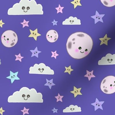 Moons and stars pink purple