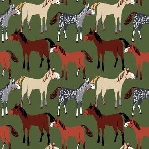  Horses forest green pattern small