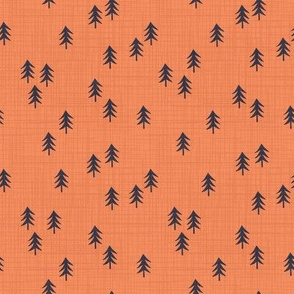 Fir trees. Orange background