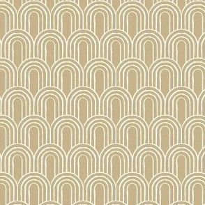 Rainbows in Gold for Baby Apparel, Fabric, & Wallpaper