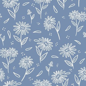 White Daisy Outlines on Dusty Blue