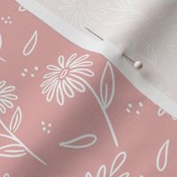 White Daisy Outlines on Dusty Pink