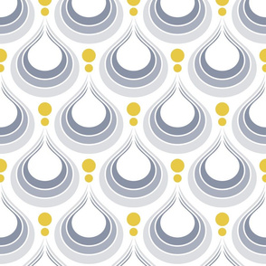 Rain Small-70s Tear Drop- Retro Geometric Seventies- Gray and Golden Yellow- Small Scale- Mid-century