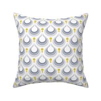 Rain Mini- 70sTear Drop- Retro Geometric Seventies- Gray and Golden Yellow- Small Scale- Quilt Blender- Face Mask- Mid-century