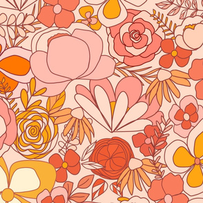 summer retro florals on soft blush - large 