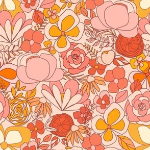 summer retro florals on soft blush - medium 