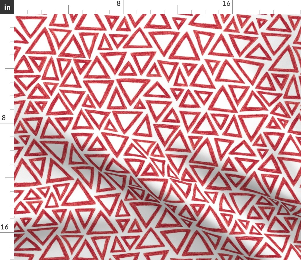 crayon triangles in cranberry red on white
