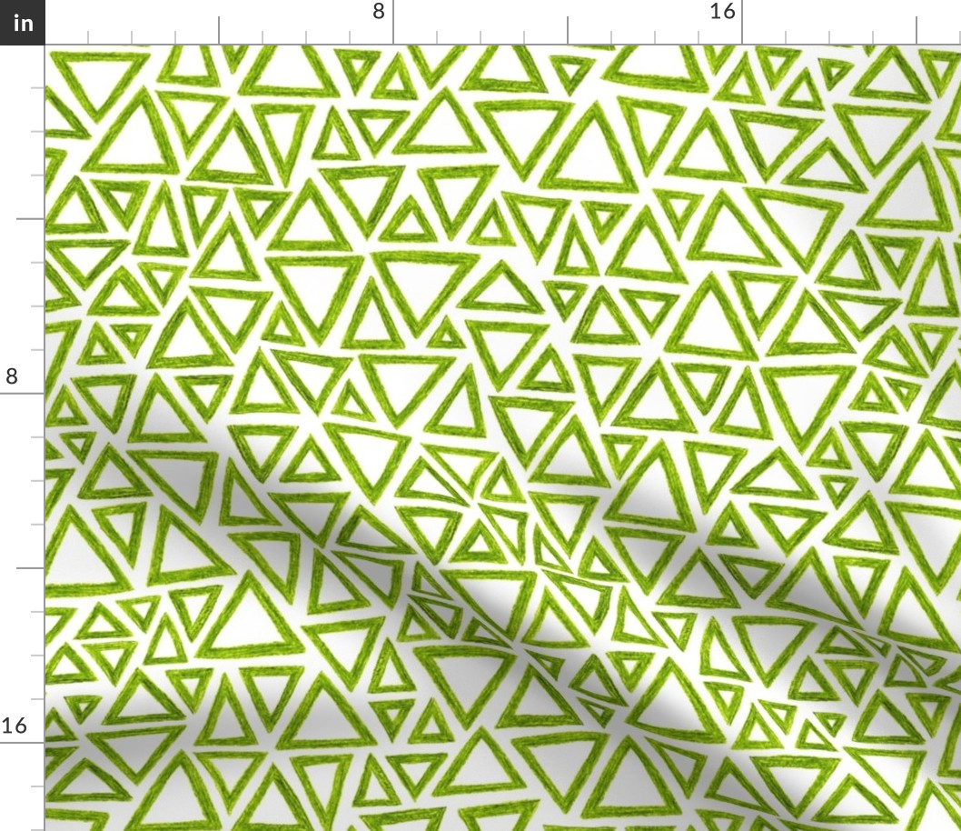 crayon triangles in leaf green on white