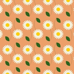 bright white daisy chain floral and leaves stripe on warm peach