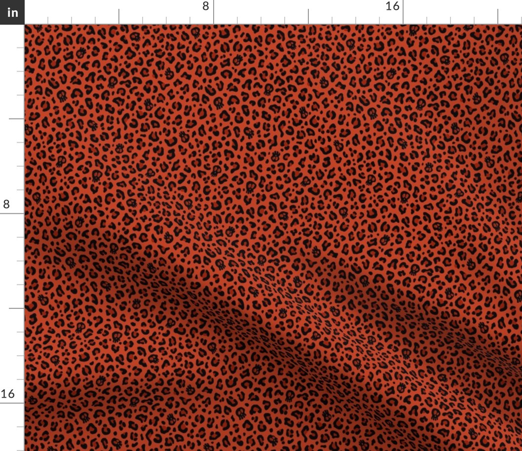 ★ SKULLS x LEOPARD ★ Halloween Pumpkin Red - Tiny Scale / Collection : Leopard Spots variations – Punk Rock Animal Prints 3