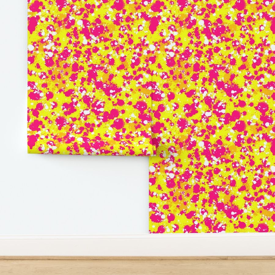 Rad 80s Splatter,  Pink & White on Yellow