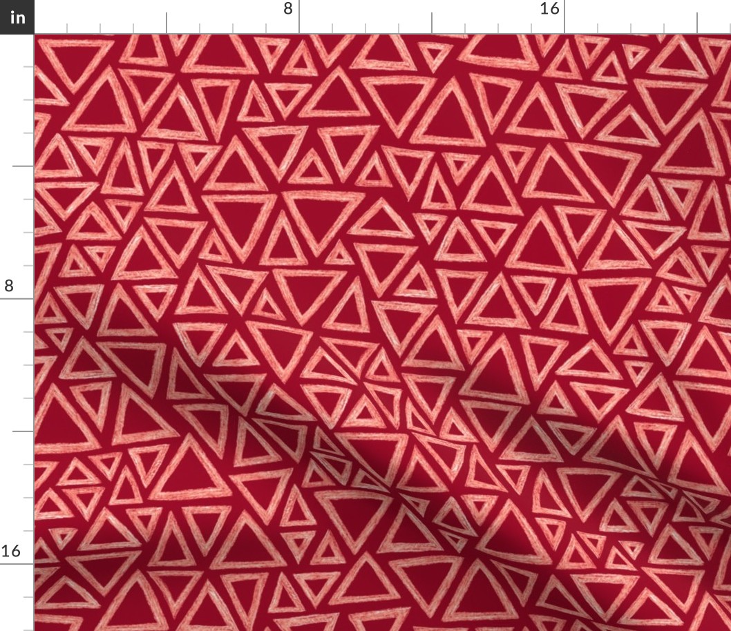 batik triangles - white on cranberry red
