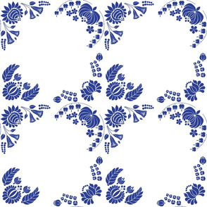 Kalocsa "four corners" flower pattern, navy blue