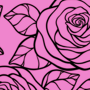 Large Rose Cutout Pattern - Fuchsia Blush and Black