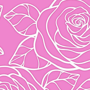 Large Rose Cutout Pattern - Fuchsia Blush and White