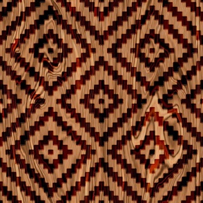 Cattle Brands - Aztec Squares on Wood Grain - Brown
