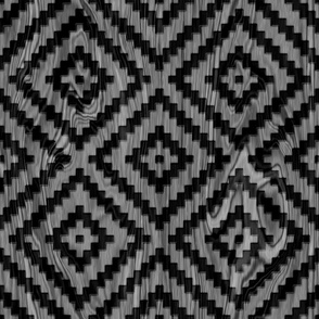 Cattle Brands - Aztec Squares on Wood Grain - Black and white