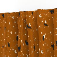 Black Cats Halloween - Stars & Moon - Dark Burnt Orange gender neutral kids