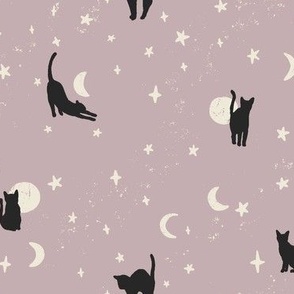 Black Cats Halloween Fabric 2021 on Lilac