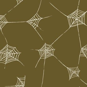 Halloween Fabric Spiderwebs in Dark Olive Green