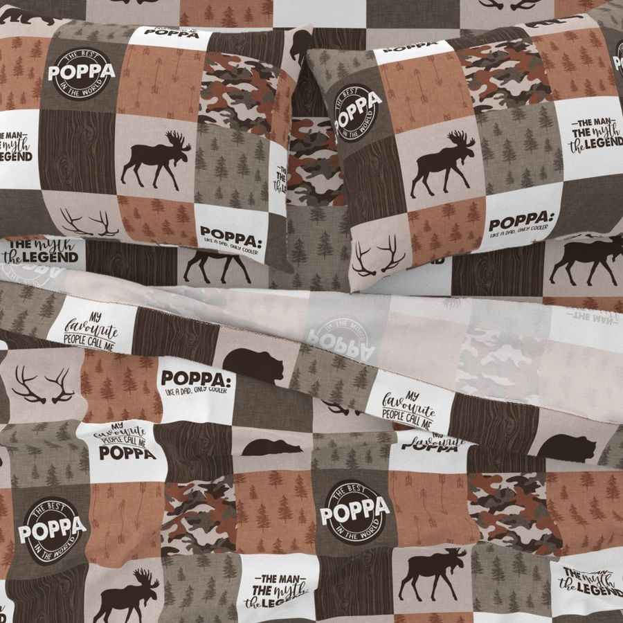 Poppa Bear Rustic//Orange&Brown - Wholecloth Cheater Quilt