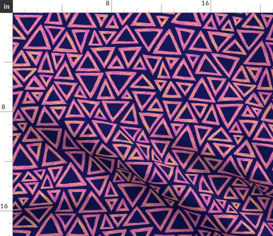 batik triangles - yellow, pink, purple and deep navy blue