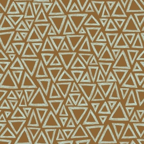 batik triangles - antique light blue on brown