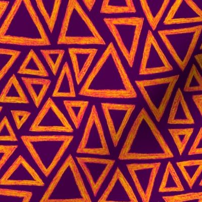 batik triangles - karmic orange on purple