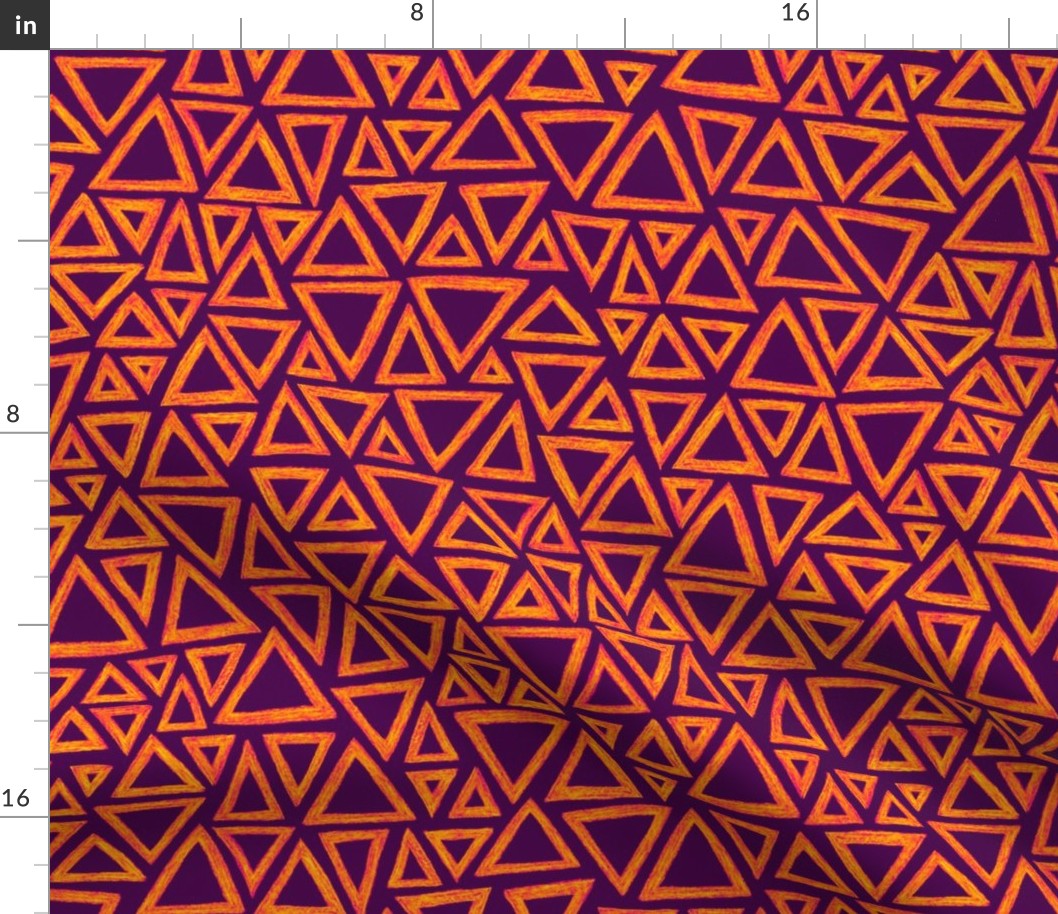 batik triangles - karmic orange on purple