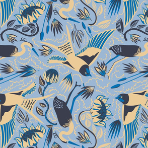 Swallow and heron - blue - medium