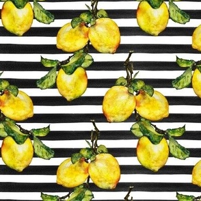 Watercolor Lemons on Black Stripes