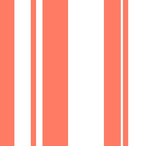  Small Neon Coral on White Random Width Vertical Barcode Stripes