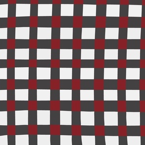 Hand-drawn Gingham-Grey and Red