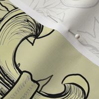 Cream Acanthus Fleur de Lis on Cream Background with black line