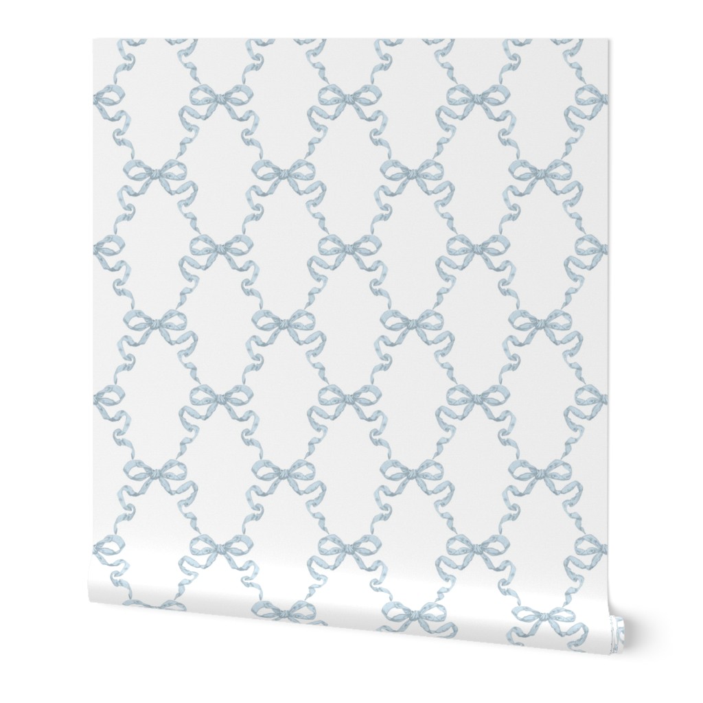 Small Hannah Ribbon Trellis Soft Blue on White