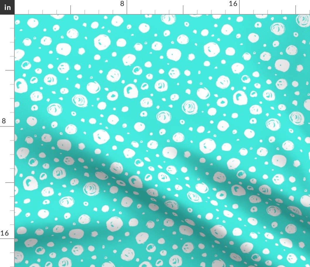 Paint Drops Polka Dots // White on Turquoise 