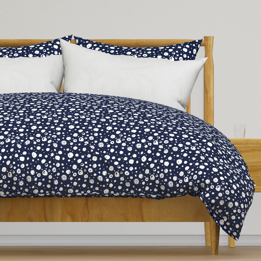 Paint Drops Polka Dots // White on Navy 